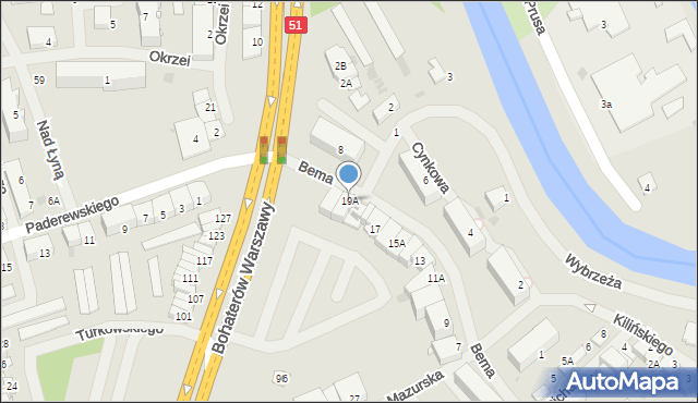 Bartoszyce, Bema Józefa, gen., 19A, mapa Bartoszyce