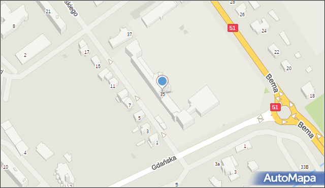 Bartoszyce, Bema Józefa, gen., 35, mapa Bartoszyce