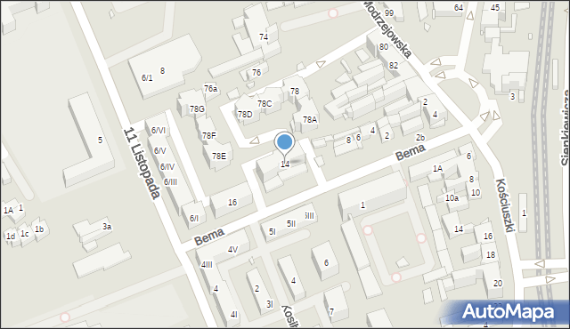 Będzin, Bema Józefa, gen., 14, mapa Będzin