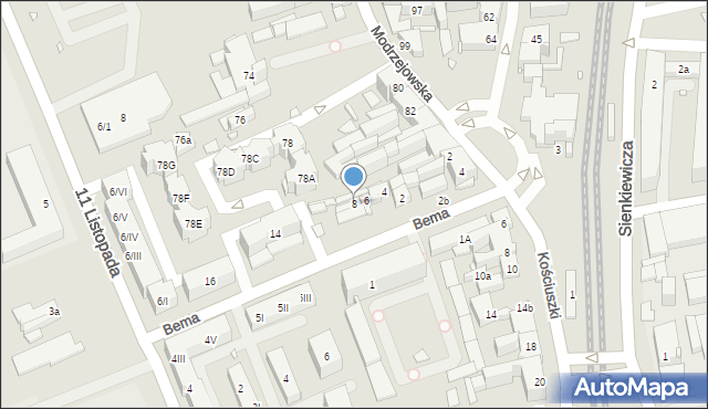 Będzin, Bema Józefa, gen., 8, mapa Będzin