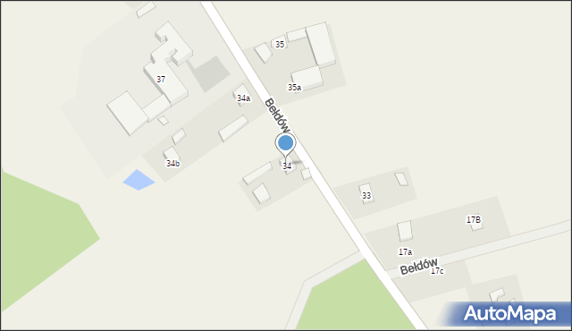 Bełdów, Bełdów, 34, mapa Bełdów