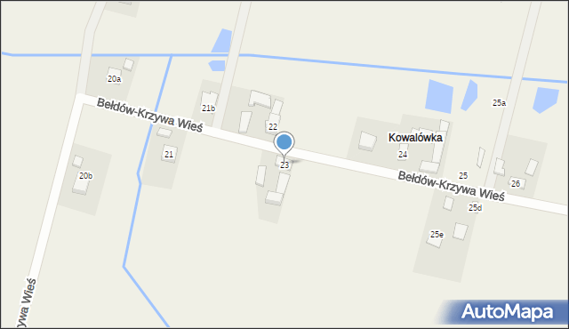 Bełdów-Krzywa Wieś, Bełdów-Krzywa Wieś, 23, mapa Bełdów-Krzywa Wieś