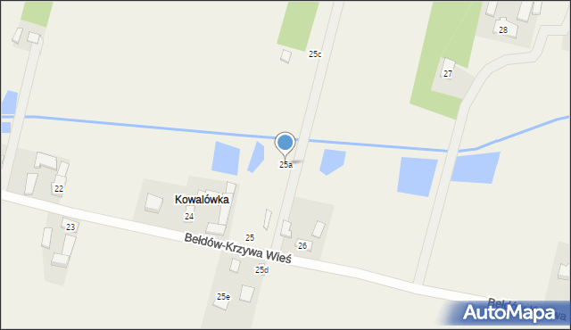 Bełdów-Krzywa Wieś, Bełdów-Krzywa Wieś, 25a, mapa Bełdów-Krzywa Wieś