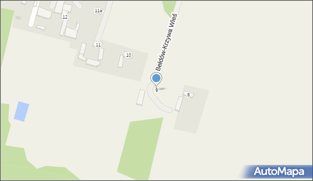 Bełdów-Krzywa Wieś, Bełdów-Krzywa Wieś, 9, mapa Bełdów-Krzywa Wieś