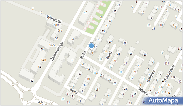 Biała Podlaska, Beka Józefa, 13, mapa Białej Podlaskiej