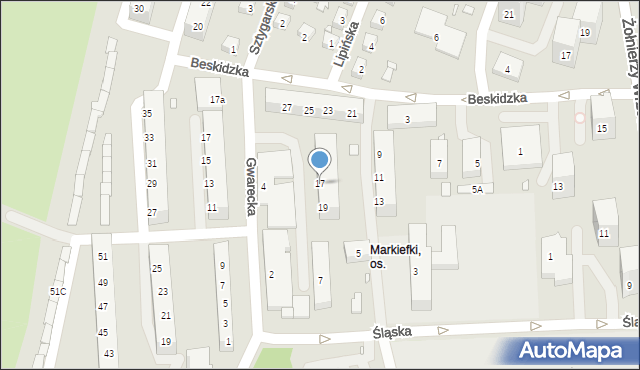 Chorzów, Beskidzka, 17, mapa Chorzów