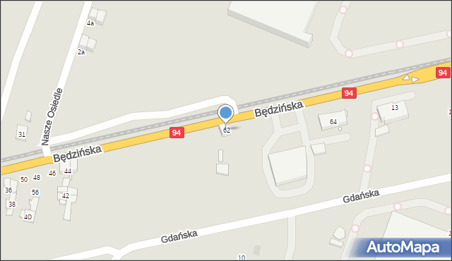 Czeladź, Będzińska, 62, mapa Czeladź