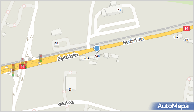 Czeladź, Będzińska, 64B, mapa Czeladź