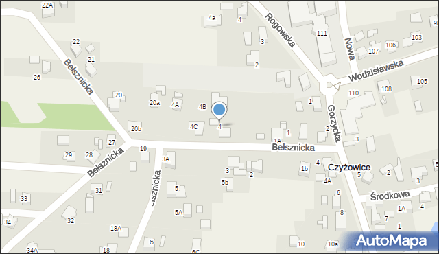 Czyżowice, Bełsznicka, 4, mapa Czyżowice
