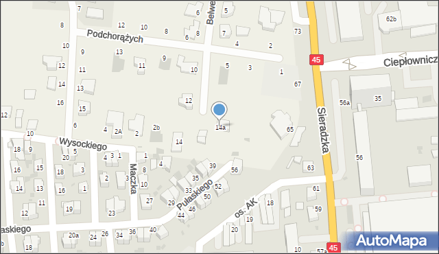 Dąbrowa, Belwederczyków, 14a, mapa Dąbrowa