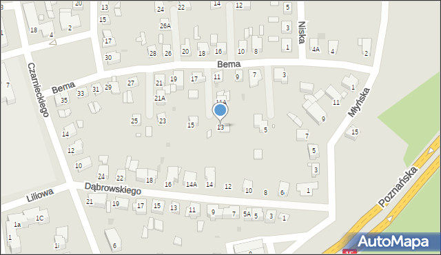Gniezno, Bema Józefa, gen., 13, mapa Gniezna
