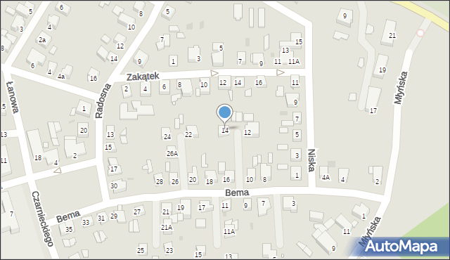 Gniezno, Bema Józefa, gen., 14, mapa Gniezna