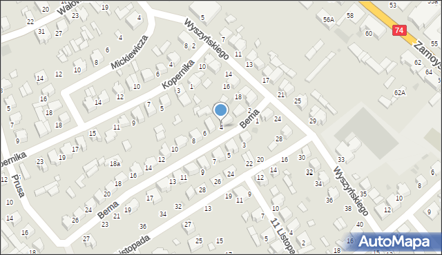 Janów Lubelski, Bema Józefa, gen., 4, mapa Janów Lubelski