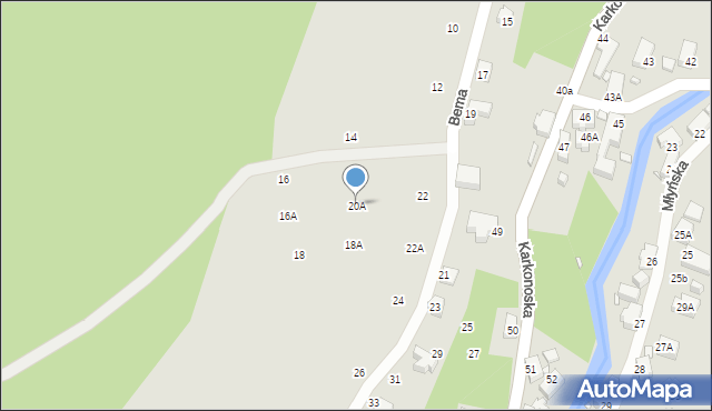 Jelenia Góra, Bema Józefa, gen., 20A, mapa Jelenia Góra