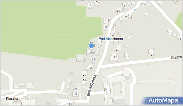 Kalwaria Zebrzydowska, Bernardyńska, 22A, mapa Kalwaria Zebrzydowska