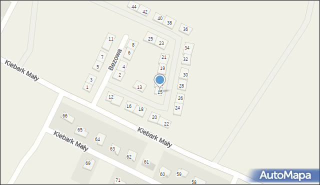 Klebark Mały, Bezowa, 15, mapa Klebark Mały