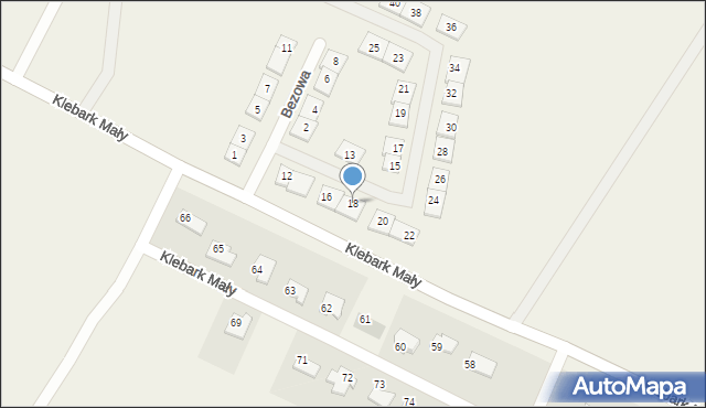 Klebark Mały, Bezowa, 18, mapa Klebark Mały