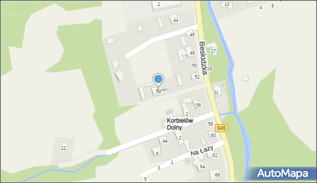 Korbielów, Beskidzka, 54, mapa Korbielów