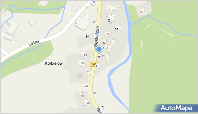 Korbielów, Beskidzka, 65, mapa Korbielów