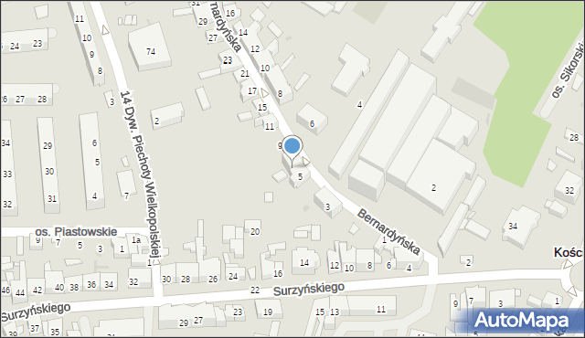 Kościan, Bernardyńska, 7, mapa Kościan