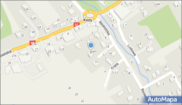 Kozy, Beskidzka, 10, mapa Kozy