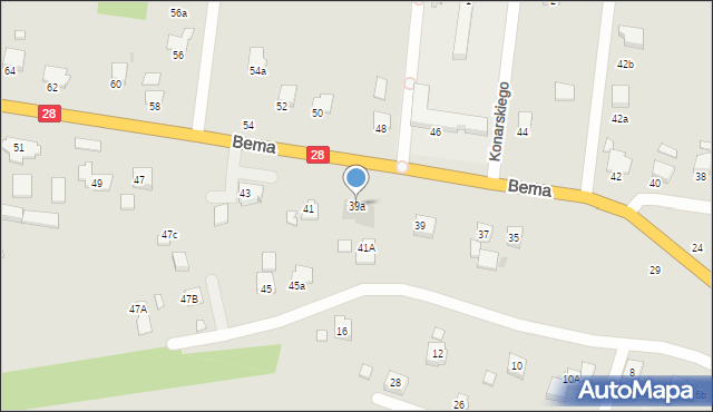 Krosno, Bema Józefa, gen., 39a, mapa Krosna