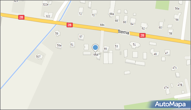 Krosno, Bema Józefa, gen., 55A, mapa Krosna