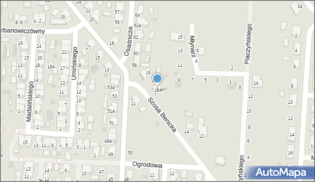Krotoszyn, Benicka, 16A, mapa Krotoszyna