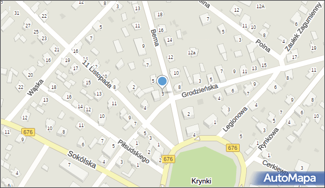 Krynki, Bema Józefa, gen., 3, mapa Krynki