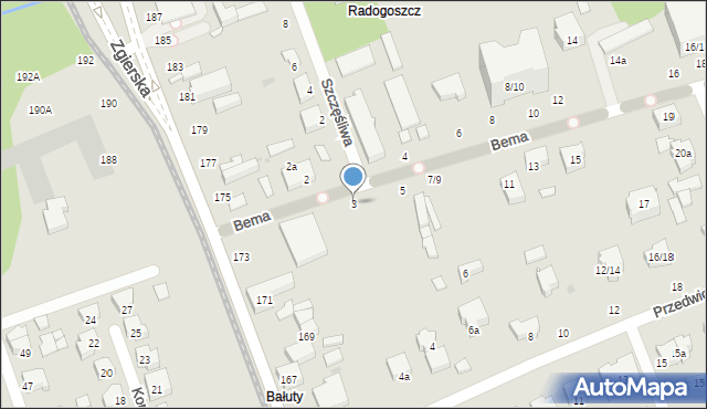 Łódź, Bema Józefa, gen., 3, mapa Łodzi