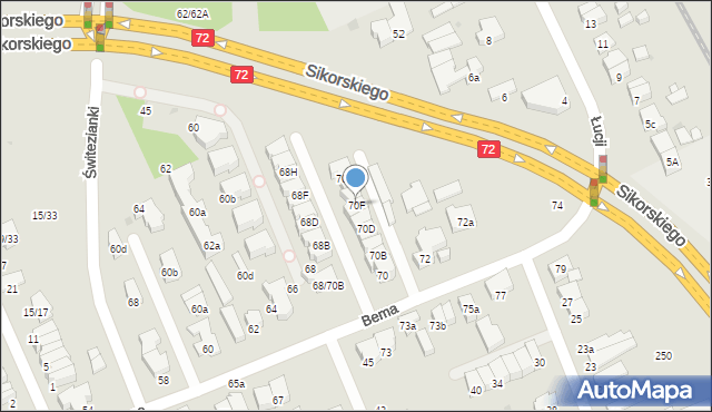 Łódź, Bema Józefa, gen., 70F, mapa Łodzi