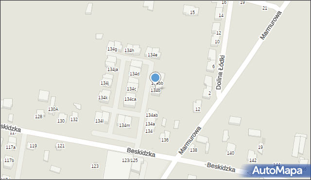 Łódź, Beskidzka, 134b, mapa Łodzi