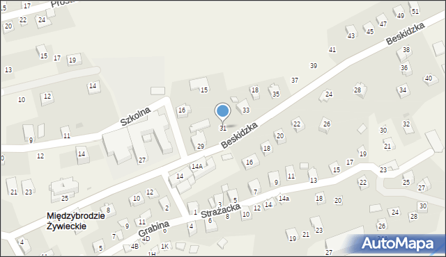Międzybrodzie Żywieckie, Beskidzka, 31, mapa Międzybrodzie Żywieckie