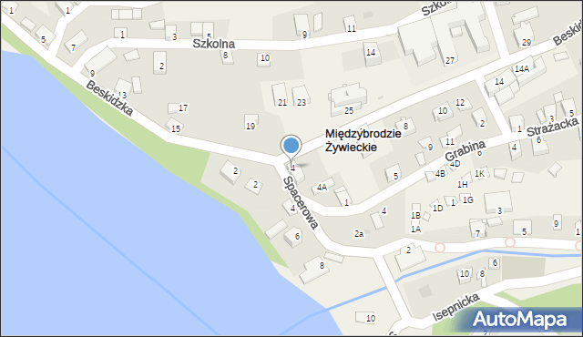 Międzybrodzie Żywieckie, Beskidzka, 4, mapa Międzybrodzie Żywieckie