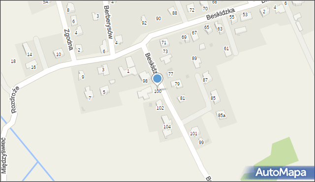 Międzyświeć, Beskidzka, 100, mapa Międzyświeć