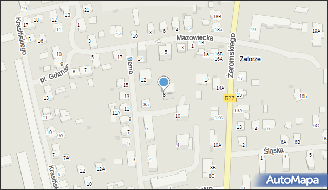 Morąg, Bema Józefa, gen., 8, mapa Morąg