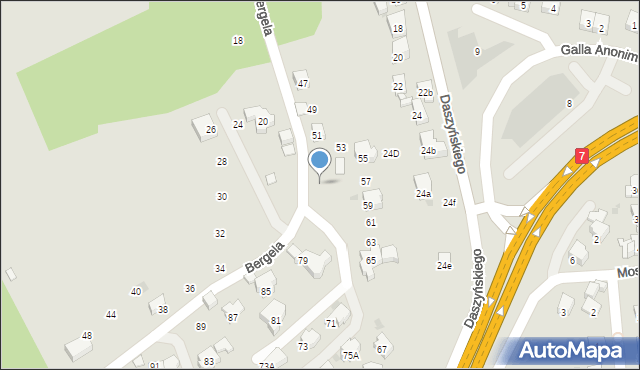 Myślenice, Bergela Rajmunda, 51a, mapa Myślenice