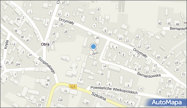 Obra, Bernardowska, 2A, mapa Obra