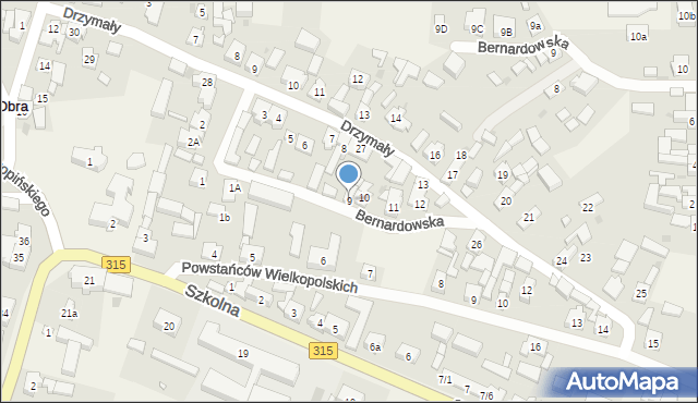 Obra, Bernardowska, 9, mapa Obra