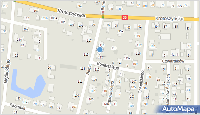 Ostrów Wielkopolski, Bema Józefa, gen., 112, mapa Ostrów Wielkopolski