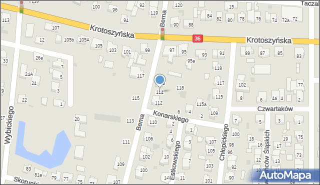 Ostrów Wielkopolski, Bema Józefa, gen., 114, mapa Ostrów Wielkopolski