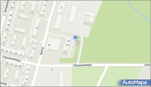 Oświęcim, Bema Józefa, gen., 10e, mapa Oświęcimia