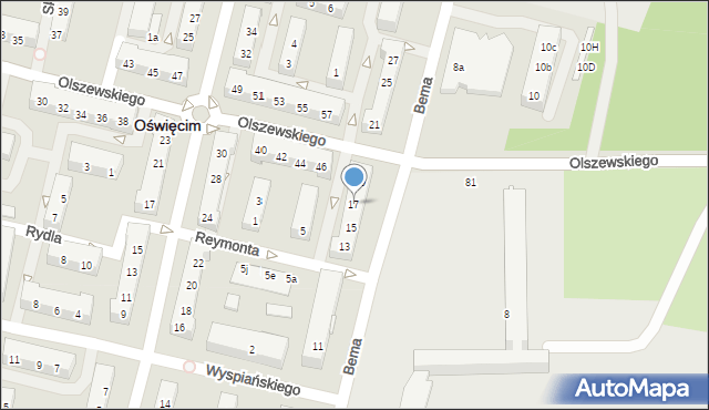Oświęcim, Bema Józefa, gen., 17, mapa Oświęcimia