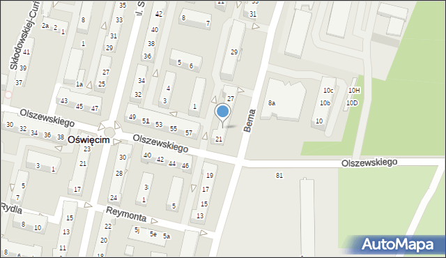 Oświęcim, Bema Józefa, gen., 23, mapa Oświęcimia
