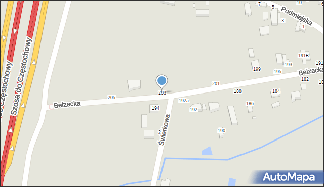 Piotrków Trybunalski, Belzacka, 203, mapa Piotrków Trybunalski