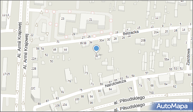 Piotrków Trybunalski, Belzacka, 32, mapa Piotrków Trybunalski