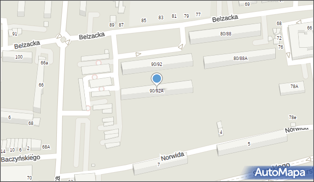 Piotrków Trybunalski, Belzacka, 90/92A, mapa Piotrków Trybunalski