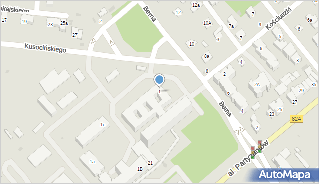 Puławy, Bema Józefa, gen., 1, mapa Puław