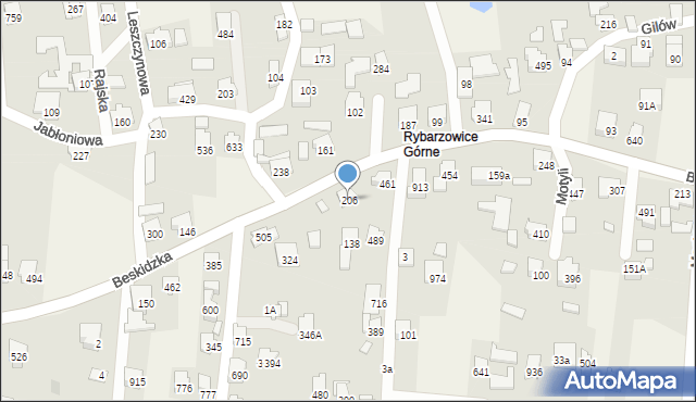 Rybarzowice, Beskidzka, 206, mapa Rybarzowice