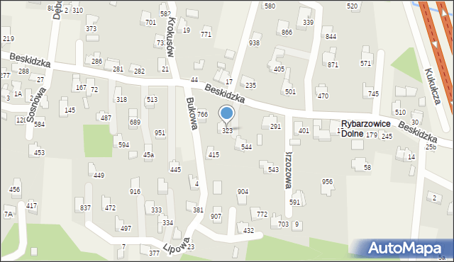 Rybarzowice, Beskidzka, 323, mapa Rybarzowice